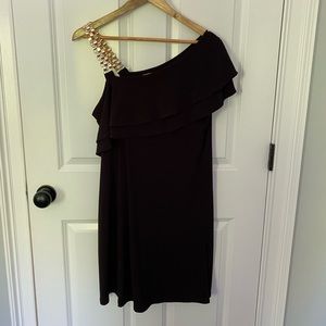 SPENSE gold chain one shoulder dress